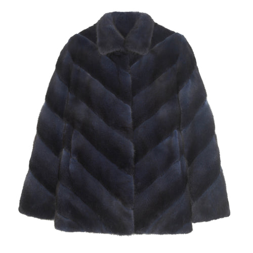 Horizontal Mink Fur and Suede Jacket in Blue | Pologeorgis