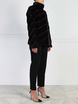 Diagonal Mink and Suede Jacket in Black