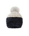 DYED KNITTED SHEARLING HAT WITH POM -COLOR BLOCK IN NAVY & MICROCHIP GREY
