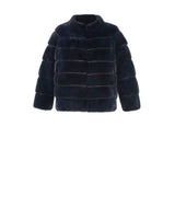 NAVY HORIZONTAL MINK JACKET STAND COLLAR