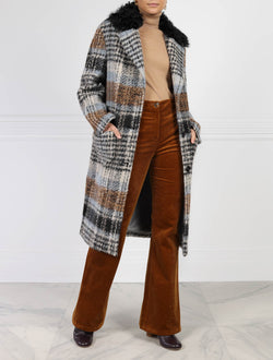 Plaid Oversized Coat with Detachable Shearling Collar