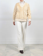 PALOMINO MINK V-NECK PULLOVER WITH KNIT TRIM AT NECKLINE,WRISTS AND WAIST-27 INCH CENTER BACK LENGTH-BY POLOGEORGIS