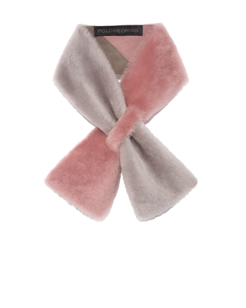Two Tone Shearling Pull Through Scarf in Light Grey & Pink