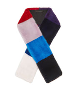 54 X 5.5 INCH COLOR BLOCKED MINK SCARF IN MIDNIGHT, CARRIBEAN BLUE, LAVENDER,RED,PURPLE,NAVY, COBALT AND PEARL-BY POLOGEORGIS