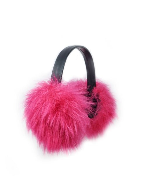 PINK CASHMERE GOAT SHEARLING EARMUFFS WITH BLACK LEATHER BAND BY POLOGEORGIS
