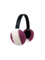 PURPLE & WHITE TWO TONED CURLY SHEARLING EARMUFFS WITH LEATHER BAND BY POLOGEORGIS