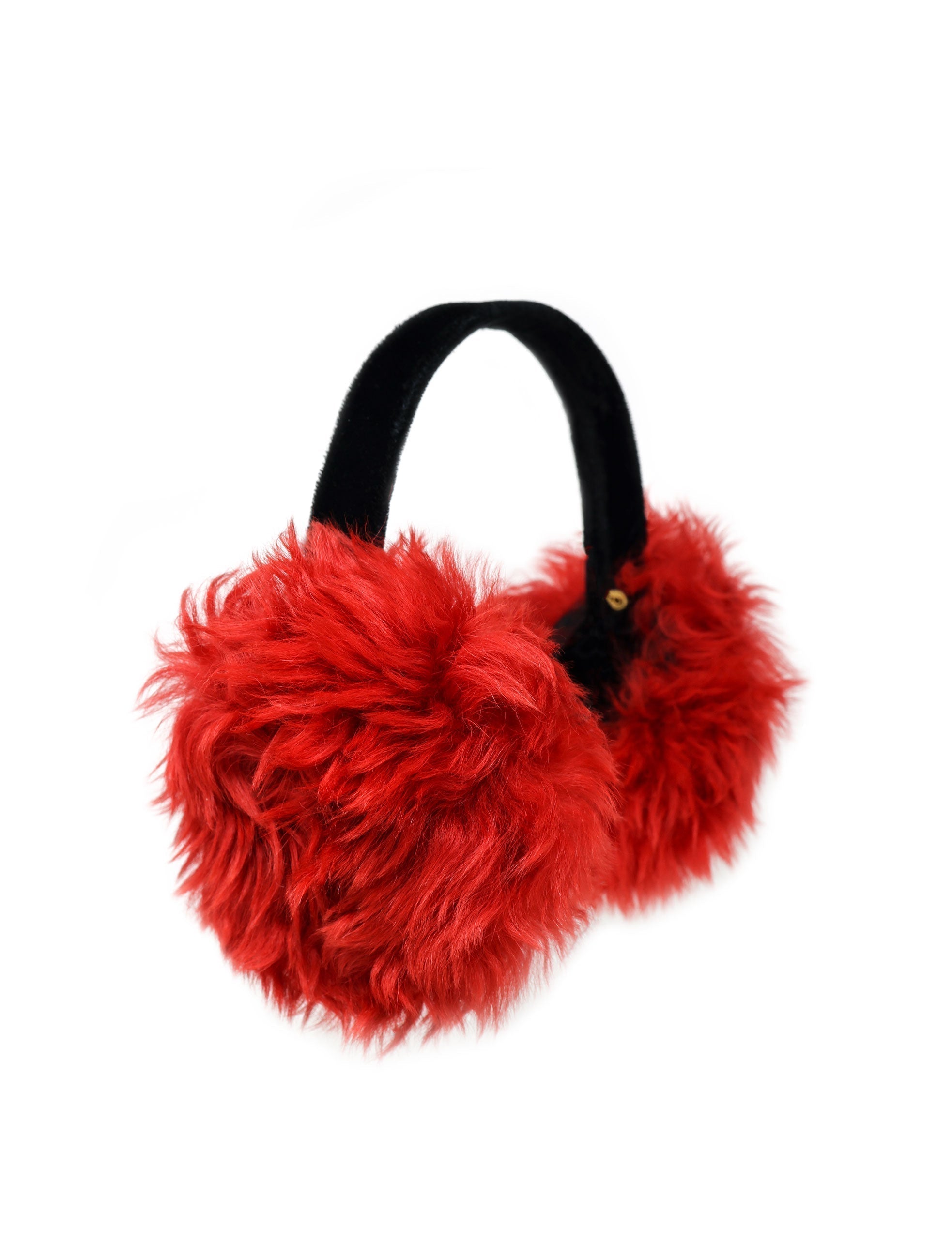 RED TIGRADOS SHEARLING EARMUFFS WITH BLACK VELVET BAND BY POLOGEORGIS