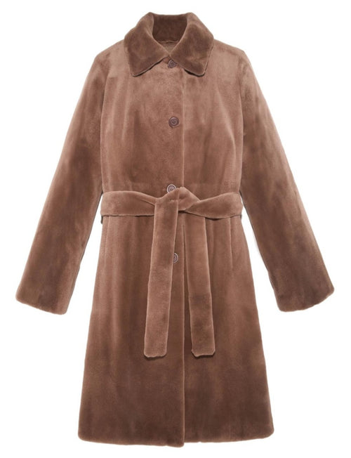 Coco Colored Reversible Sheared Mink Belted Raincoat