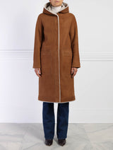 Reversible Suedeback Shearling Coat in Brown