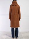  Reversible Suedeback Shearling Hooded Coat in Brown | Pologeorgis