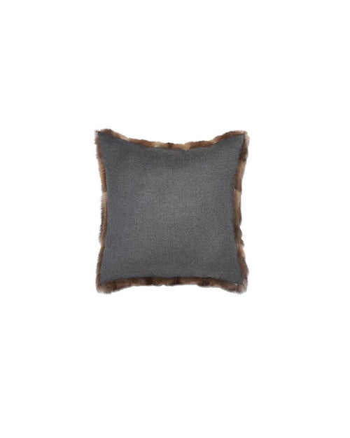 SABLE FUR PILLOW WITH GREY FLANNEL BACKING