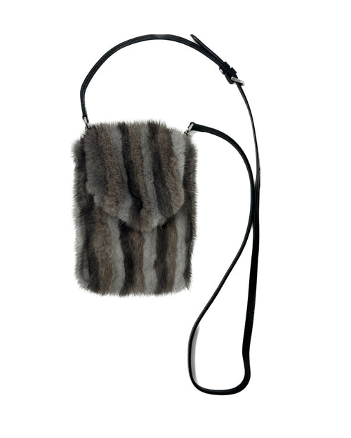 Intarsia Mink Fur Phone Bag with Leather Strap