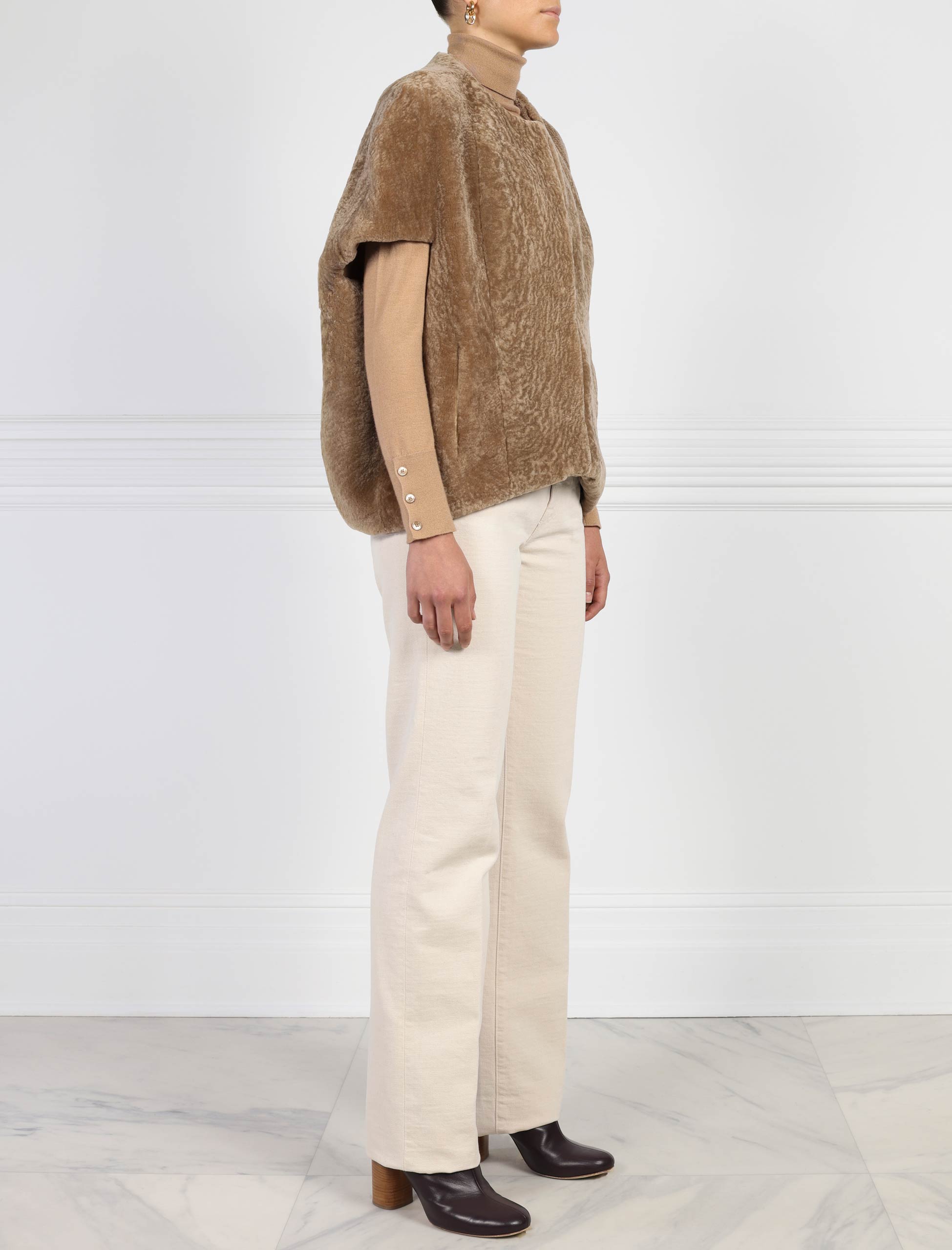 Shearling Cocoon Vest in Tan