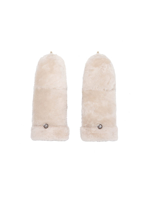 Shearling Fold Over Fur Mittens in Beige