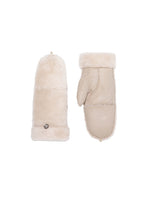 Shearling Fold Over Fur Mittens in Beige