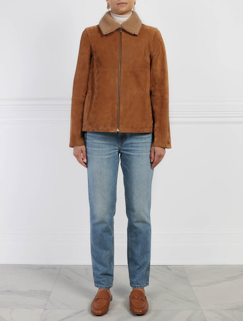 Suede Jacket with Shearling Collar