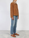 Suede Jacket with Shearling Collar in Tan