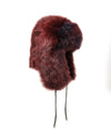 BURGUNDY TOSCANA SHEARLING TRAPPER HAT WITH BLACK LEATHER TIES & GUNMETAL STOPPERS BY POLOGEORGIS