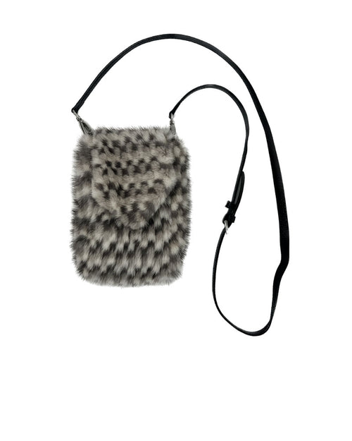 Intarsia Mink Fur Phone Bag with Leather Strap
