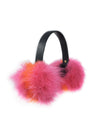 PINK & ORANGE CASHMERE GOAT SHEARLING EARMUFFS WITH BLACK LEATHER BAND BYY POLOGEORGIS