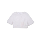 WHITE HORIZONTAL MINK FUR SHRUG CREW NECK SHORT SLEEVES |  POLOGEORGIS