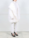 WHITE OVERSIZED KNITTED SHEARLING HOODED JACKET-UNLINED-FULL LENGTH SLEEVES-HOOK AND EYE CLOSURES-34.5 CENTER BACK LENGTH-BY POLOGEORGIS