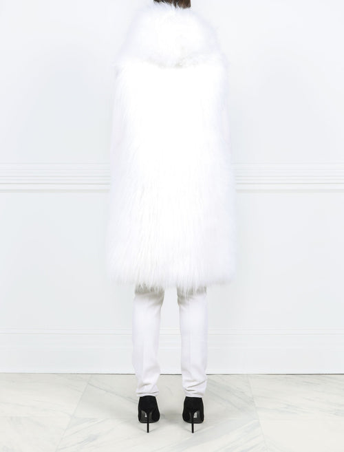 Hooded Shearling Long Vest in White