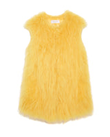 YELLOW CREW NECK KNITTED SHEARLING VEST-SLIT POCKETS-HOOK AND EYE CLOSURES-24 INCH CENTER BACK LENGTH-POLOGEORGIS