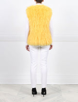 YELLOW CREW NECK KNITTED SHEARLING VEST-SLIT POCKETS-HOOK AND EYE CLOSURES-24 INCH CENTER BACK LENGTH-POLOGEORGIS