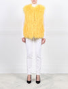 YELLOW CREW NECK KNITTED SHEARLING VEST-SLIT POCKETS-HOOK AND EYE CLOSURES-24 INCH CENTER BACK LENGTH-POLOGEORGIS