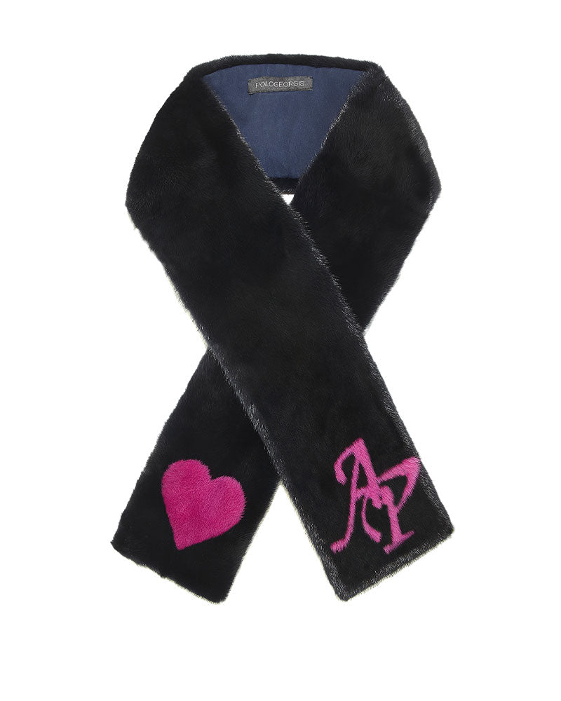 Custom Monogrammed Mahogany Mink Fur Intarsia Scarf