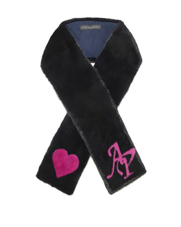 NAVY MINK HEART SCARF WITH CUSTOM INITIALS