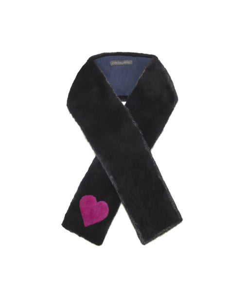 NAVY MINK FUR SCARF WITH PINK HEART